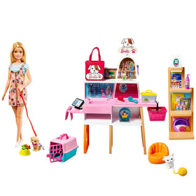 Barbie pet boutique playset with grooming station promotes imaginative grooming play.