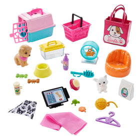 Barbie grooming sponge activates color-change magic on the puppy.