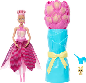 Barbie Petal Pop scented doll inside bouquet reveal for imaginative play