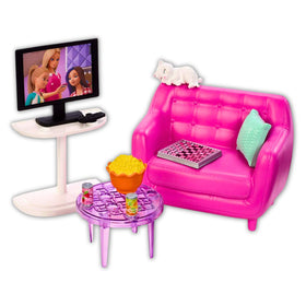 Barbie pink couch with decorative pillow for cozy storytelling moments