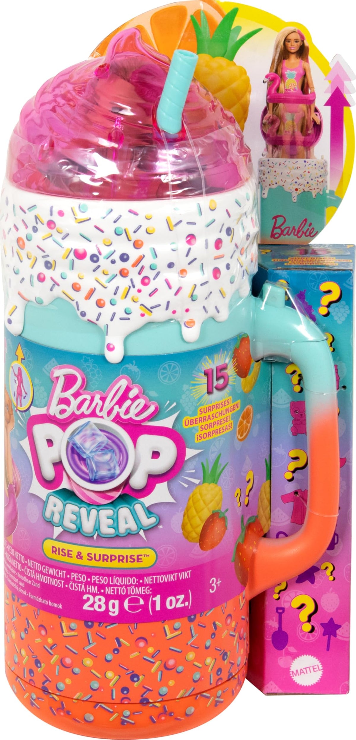 Barbie Pop Reveal flamingo accessories for a beach-ready play look.