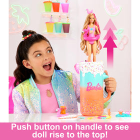 Barbie Pop Reveal packaging showing the fruit-themed unboxing experience and surprises.
