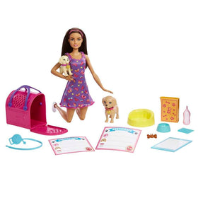 Barbie Pup Adoption Doll and two puppies for nurturing, imaginative play.