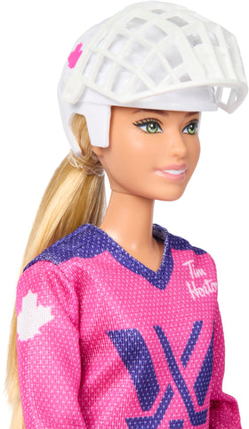 Barbie PWHL 2025 hockey stick and helmet setup supports interactive play.