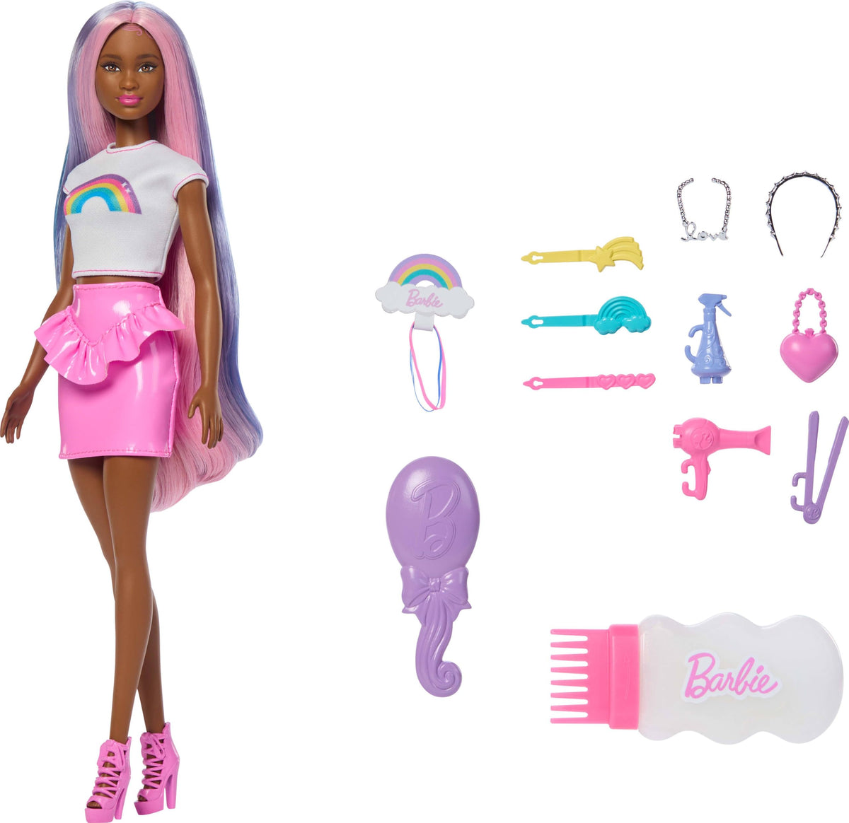 Barbie Rainbow Sparkle Hair Doll hair can be rinsed to remove glitter and start anew