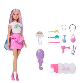 Barbie Rainbow Sparkle Hair Doll with rainbow hair for imaginative styling.