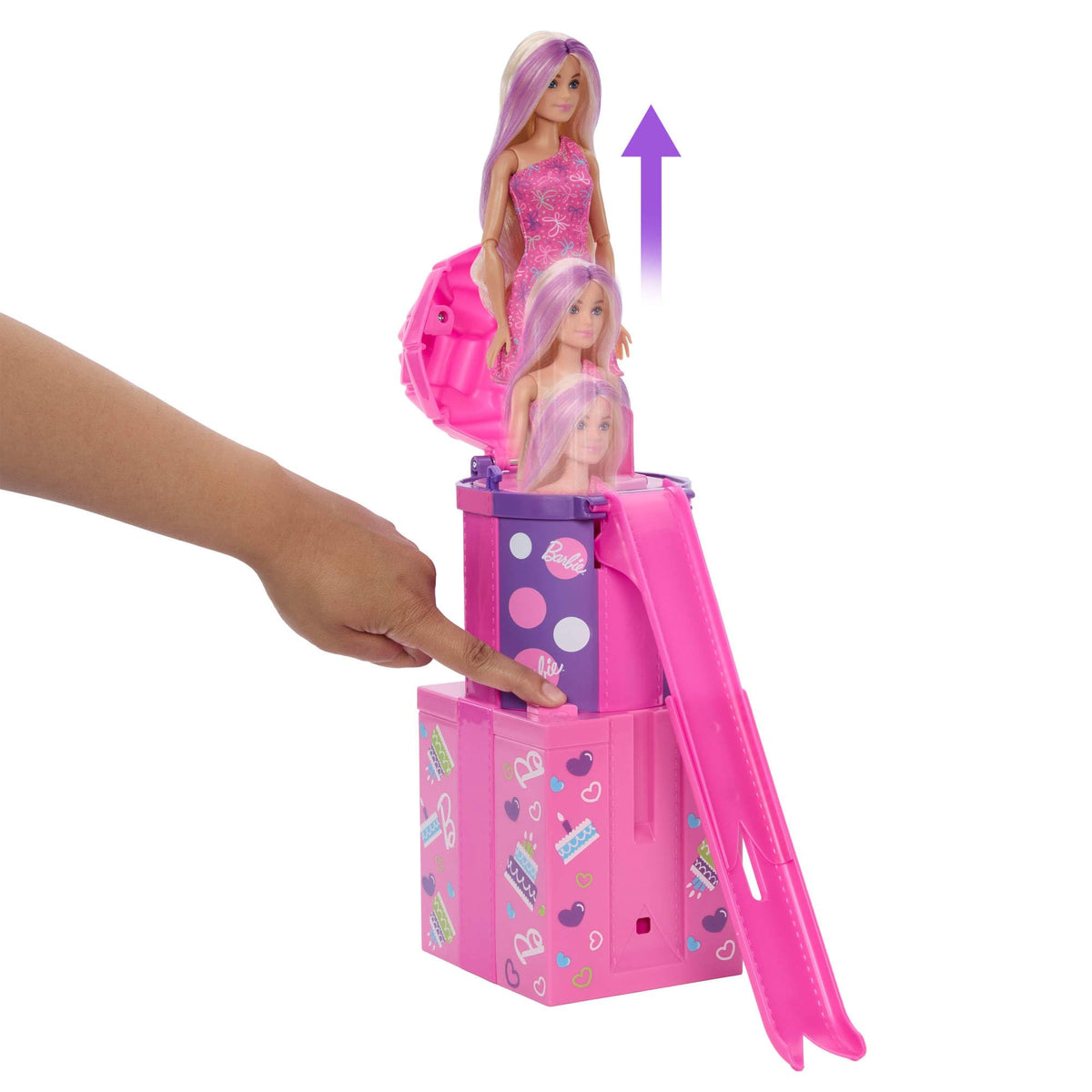 Barbie Rise & Surprise includes fashion dress, accessories, and treats for dress-up play.