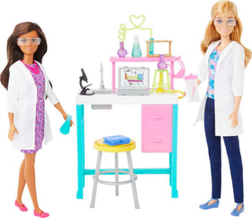 Barbie science lab playset with two dolls for STEM exploration at home.