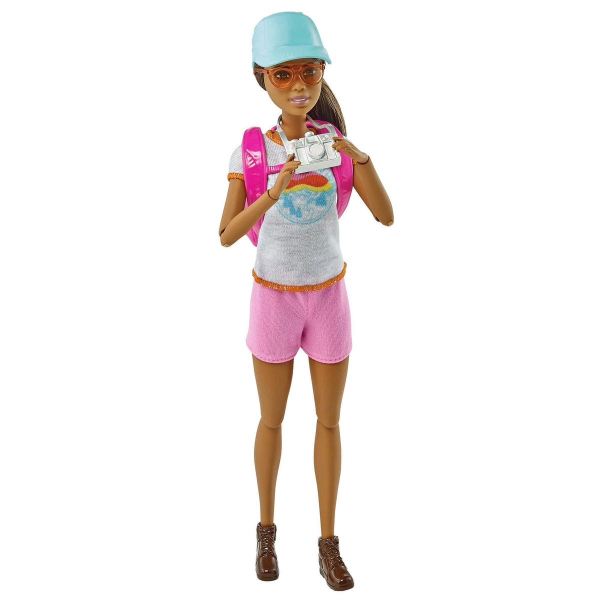 Barbie Self-Care doll with camera ready to capture scenic adventures.