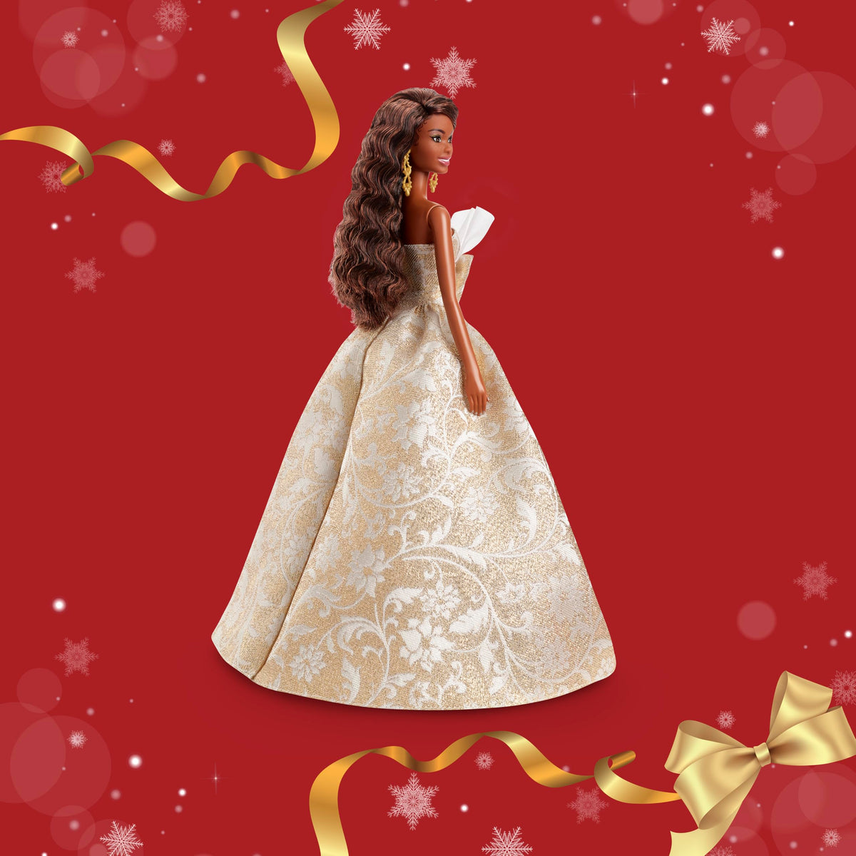 Barbie Signature 2025 Holiday doll with long black hair, ideal for posing and photography.