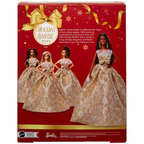 Barbie Signature 2025 Holiday doll includes stand and certificate of authenticity for display.