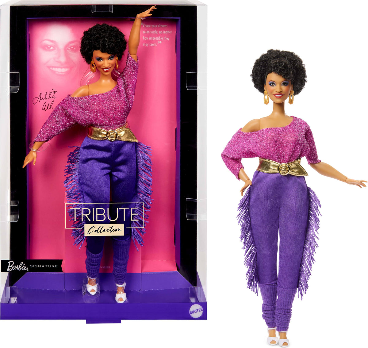Barbie Signature Debbie Allen tribute doll with off-shoulder top for a dance-inspired display