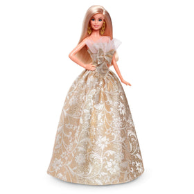 Barbie Signature Doll platinum blonde hair and makeup, a striking centerpiece for photos.