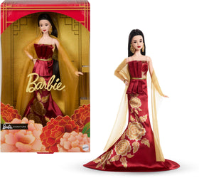 Barbie Signature Lunar New Year dress in red with peplum detail for festive display