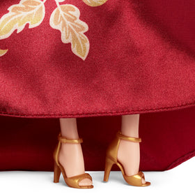Golden peony earrings complement Barbie Lunar New Year styling