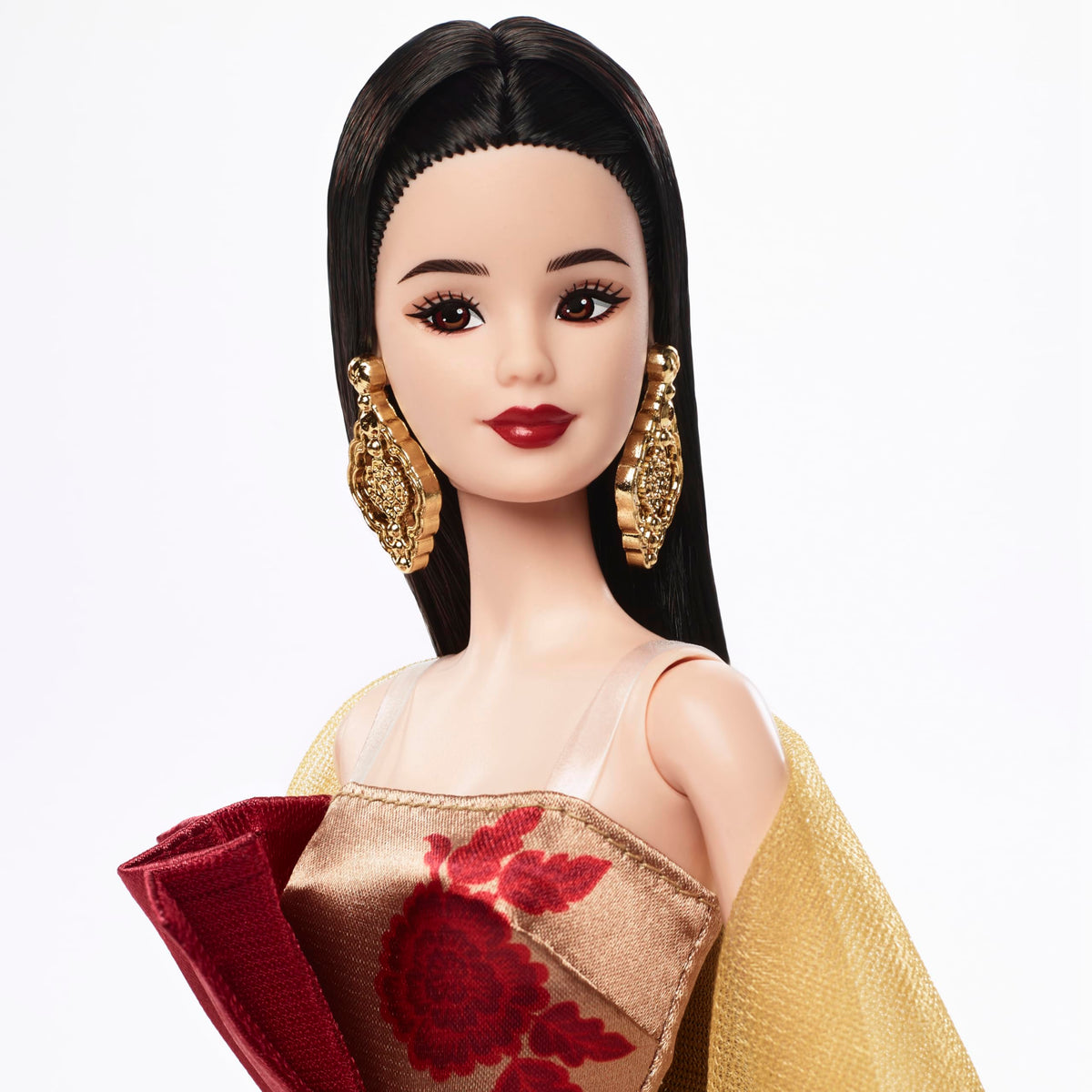 Barbie Signature Lunar New Year gown features a golden peony print