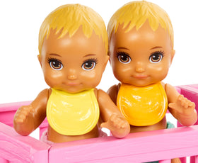 Barbie Skipper twin dolls with bibs and toys spark storytelling play