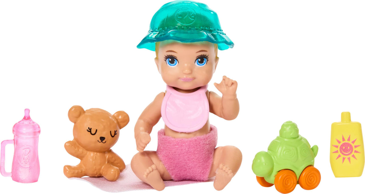 Barbie Skipper Babysitters Inc doll pushing stroller sparks outdoor storytelling.