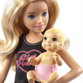 Barbie Skipper Babysitters Inc set includes bottle for nurturing pretend feeding.