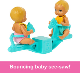 Barbie Skipper includes two baby bottles and blankets for nurturing scenes