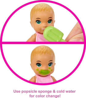Barbie Skippers Babysitters Inc whale-shaped bathtub creates a cozy bath-time scene for pretend play