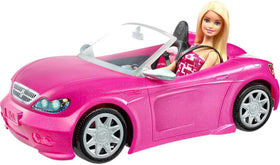 Barbie sparkly pink 2-seater convertible car for imaginative play and stylish journeys.