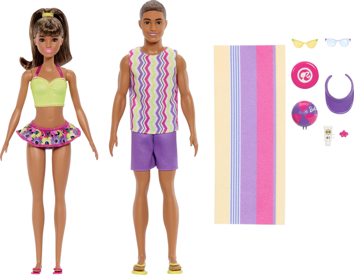 Barbie Style neon tankini and swim skirt on Barbie for sunny beach play