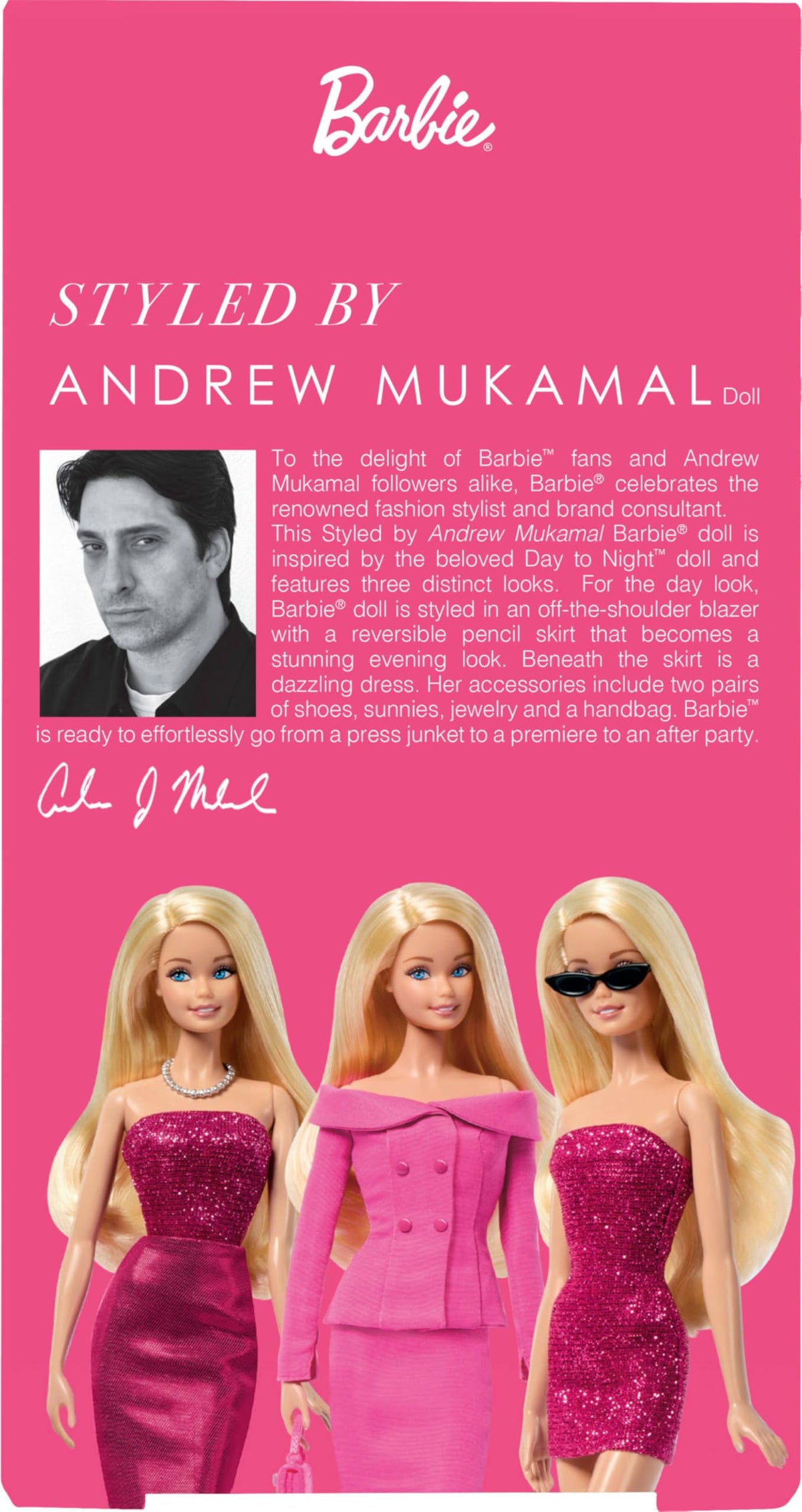 Barbie Styled by Andrew Mukamal doll stand and certificate support display.