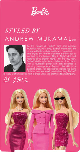 Barbie Styled by Andrew Mukamal doll stand and certificate support display.