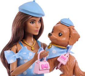 Barbie Twinning Looks puppy with pink collar complements doll's outfit for storytelling play