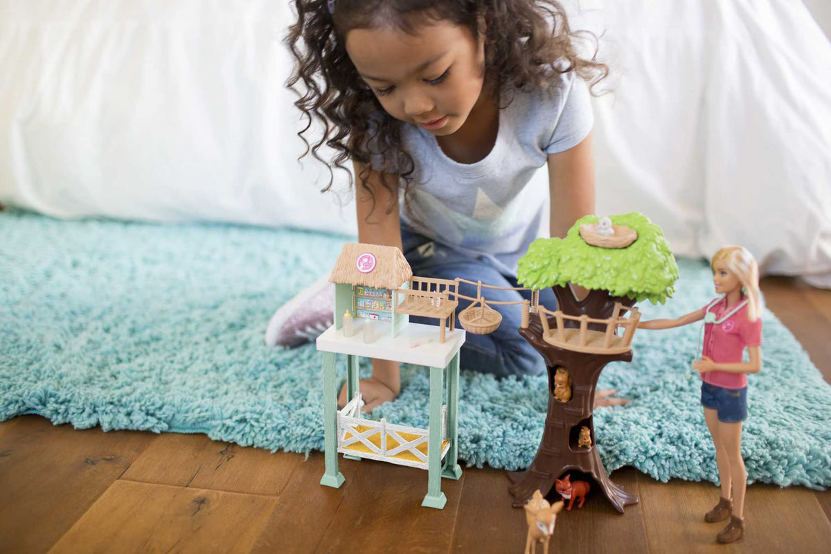Barbie Vet Doll treehouse and rope bridge for adventurous rescue play