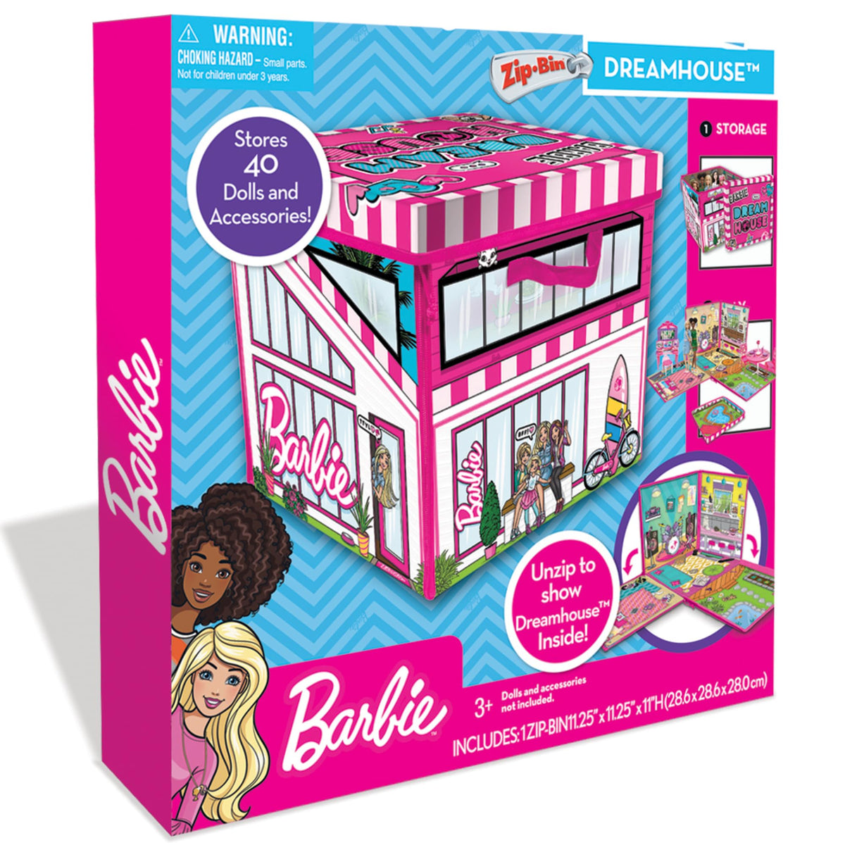 Barbie ZipBin Dream House closed storage keeps toys organized.