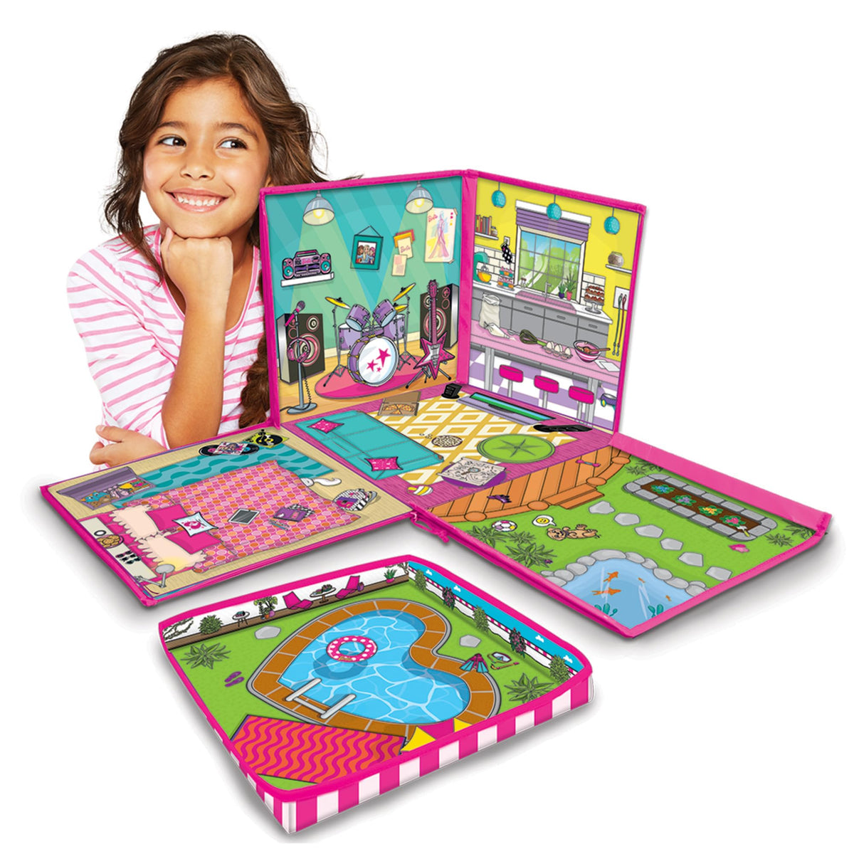 Barbie ZipBin Dream House secure lid for quick cleanup.