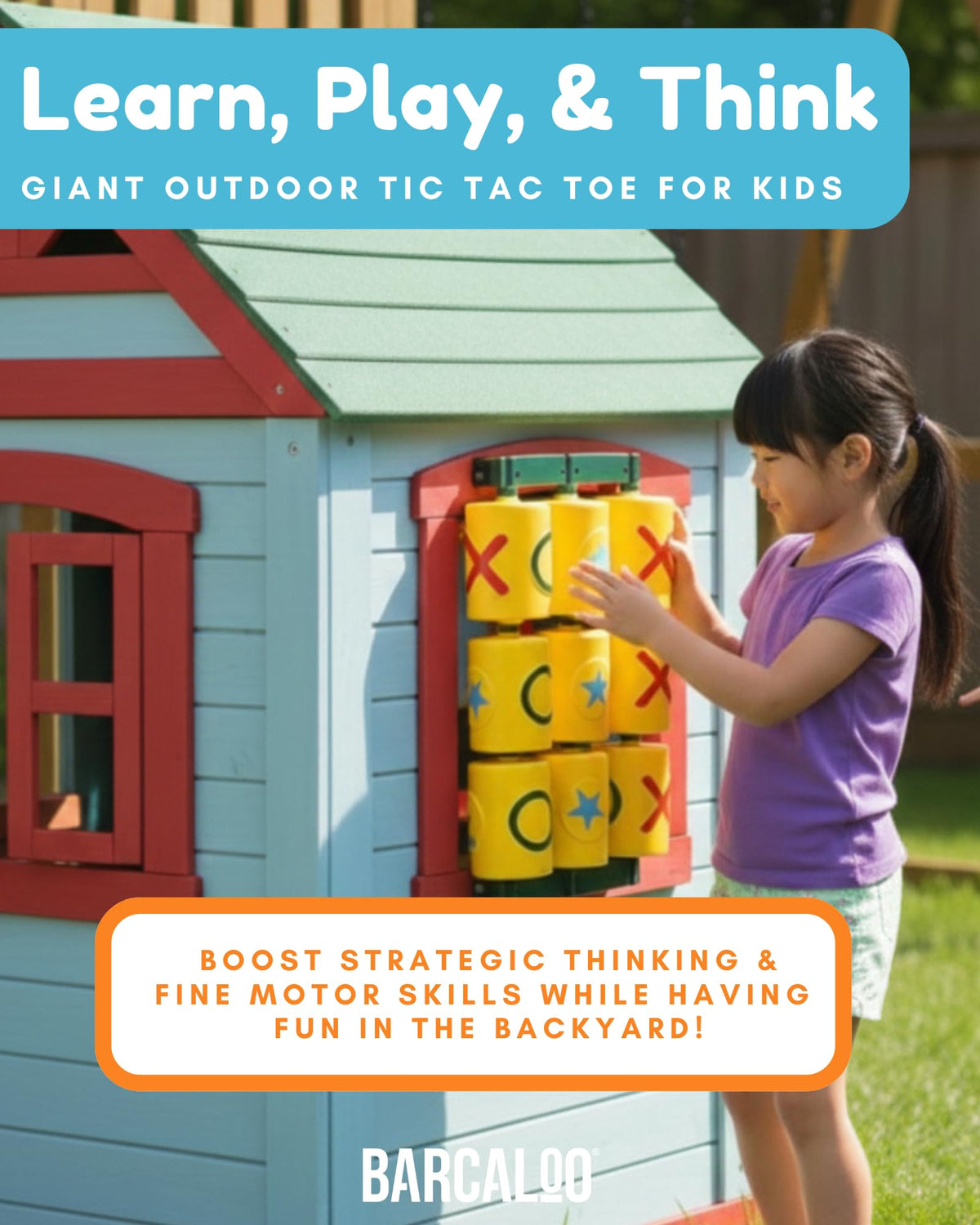 Barcaloo Tic Tac Toe Spinner backyard setup in an outdoor play area