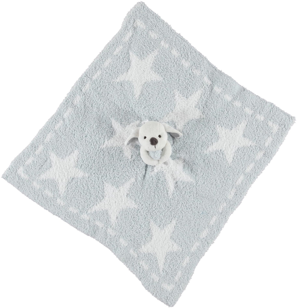 Barefoot Dreams Buddie Puppy satin-lined ears closeup for tactile comfort.
