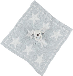 Barefoot Dreams Buddie Puppy satin-lined ears closeup for tactile comfort.