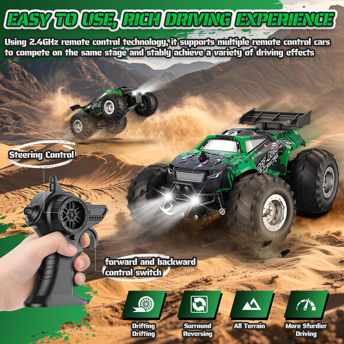 Barlisam 1:20 scale RC truck with dual motors powering rough terrain traversal