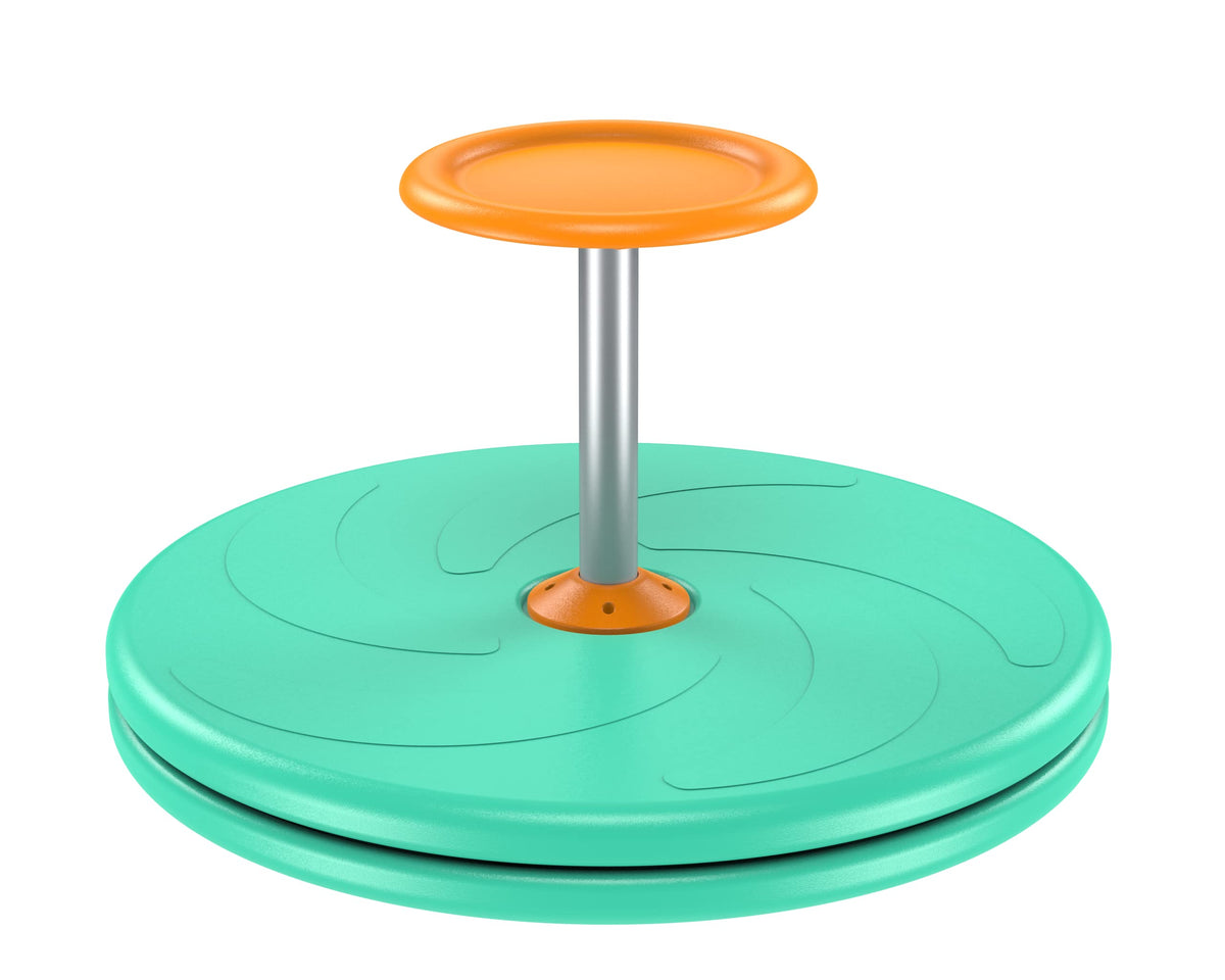 BARNEY KAITE BS Spinner-X seated spinner toy green side view shows playful design and focus.