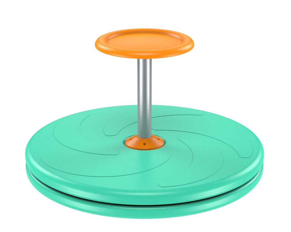 BARNEY KAITE BS Spinner-X seated spinner toy green side view shows playful design and focus.