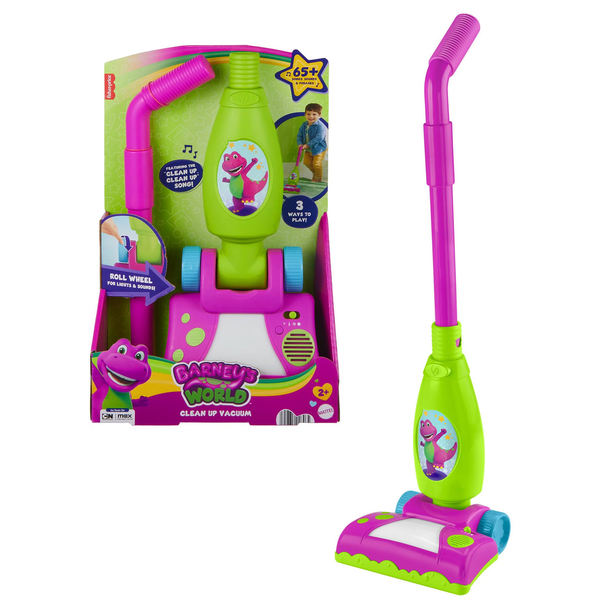 Barneys World toddler clean up vacuum front view with bright lights for pretend cleaning
