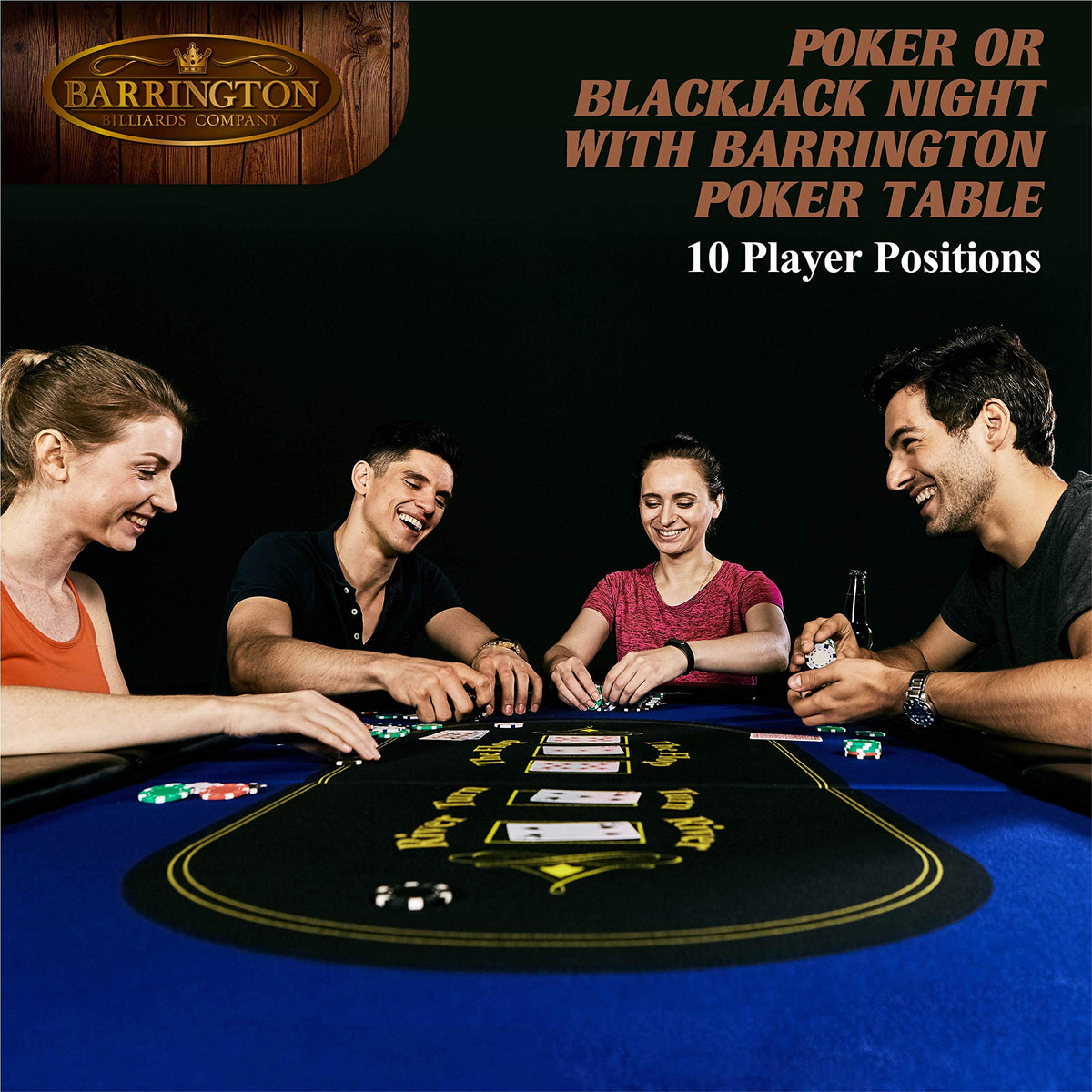 Barrington poker table top felt surface offers smooth card glide.