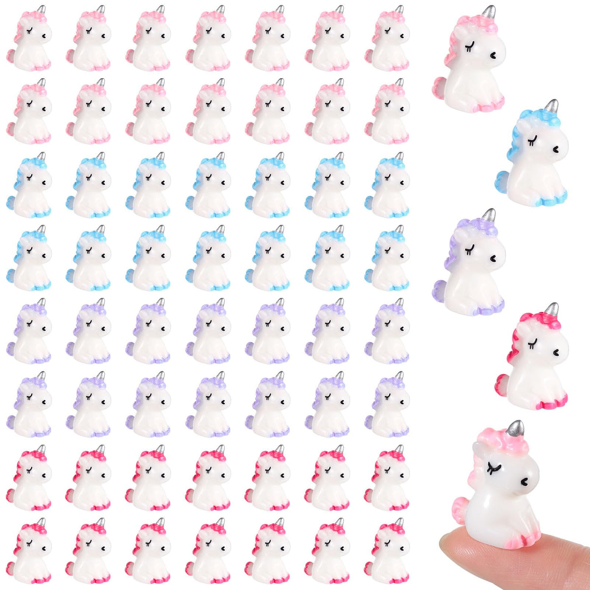 Barydat 120-piece micro unicorn figurines set for crafts adds vivid color to projects.