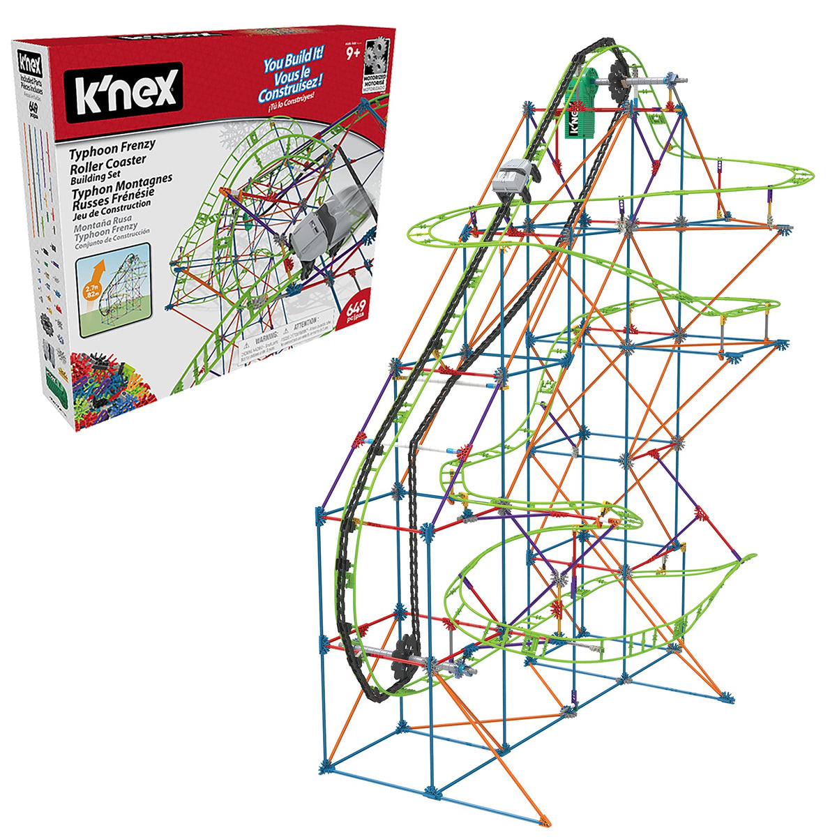 Basic Fun K'NEX Typhoon Frenzy 19 ft track for immersive home coaster play.