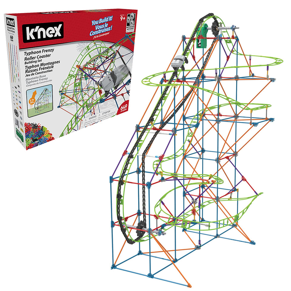 Basic Fun K'NEX Typhoon Frenzy 19 ft track for immersive home coaster play.