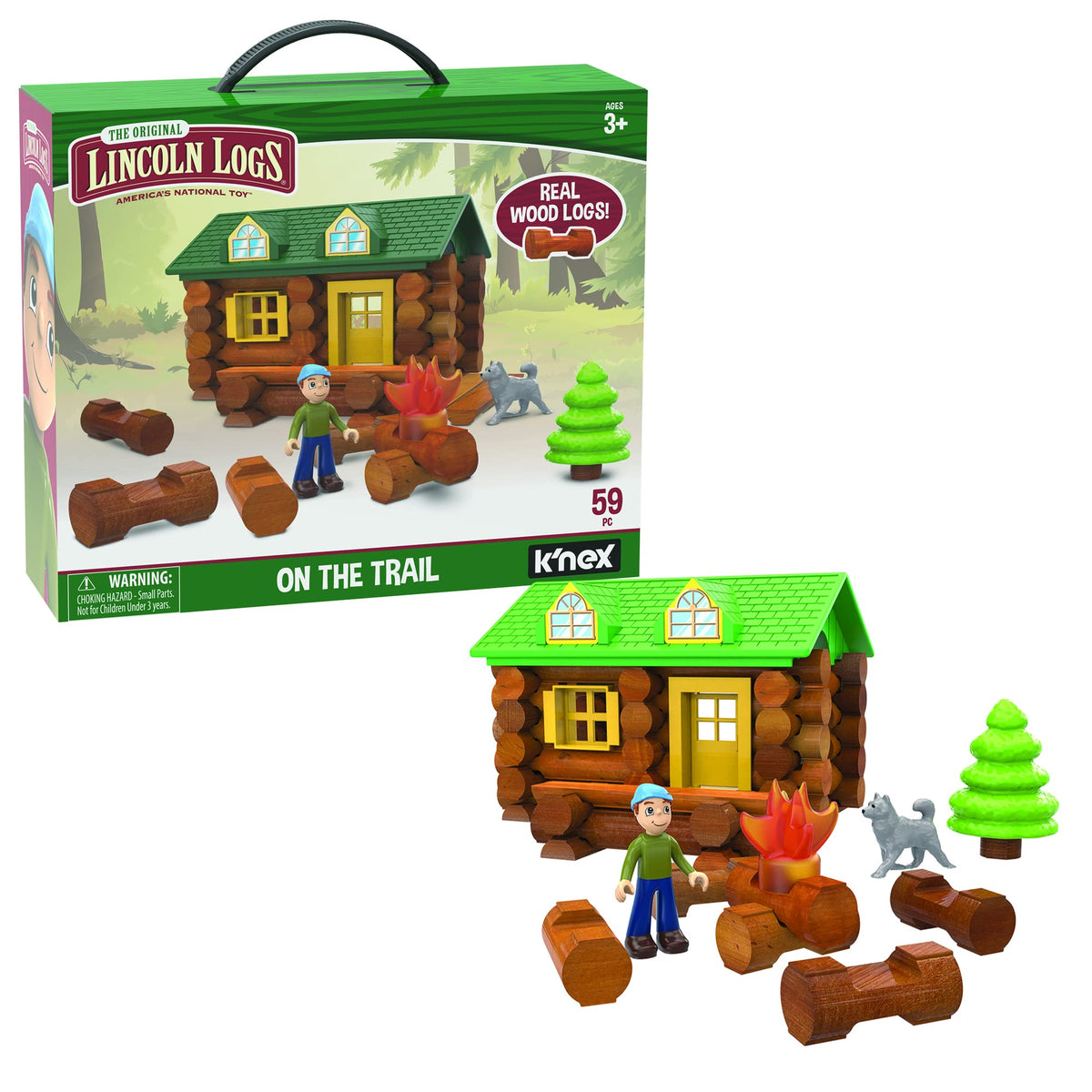 Basic Fun Lincoln Logs On the Trail packaging and instructions support easy setup