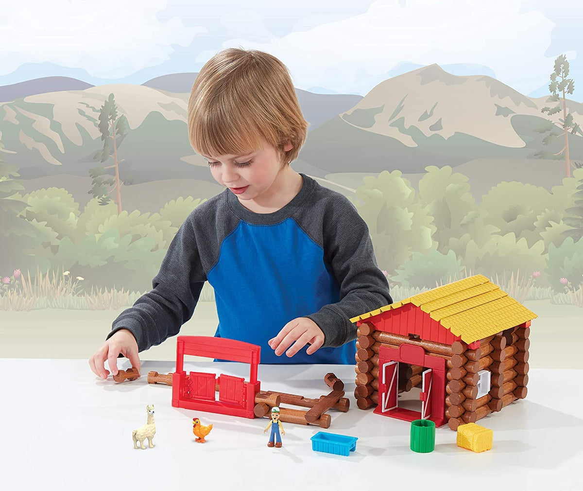 Basic Fun Lincoln Logs working barn door and gate for interactive pretend farming