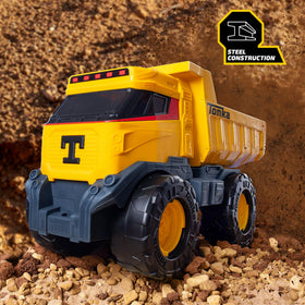 Tonka Next Gen Mighty Dump Truck articulated steel dump bed enables realistic loading play.