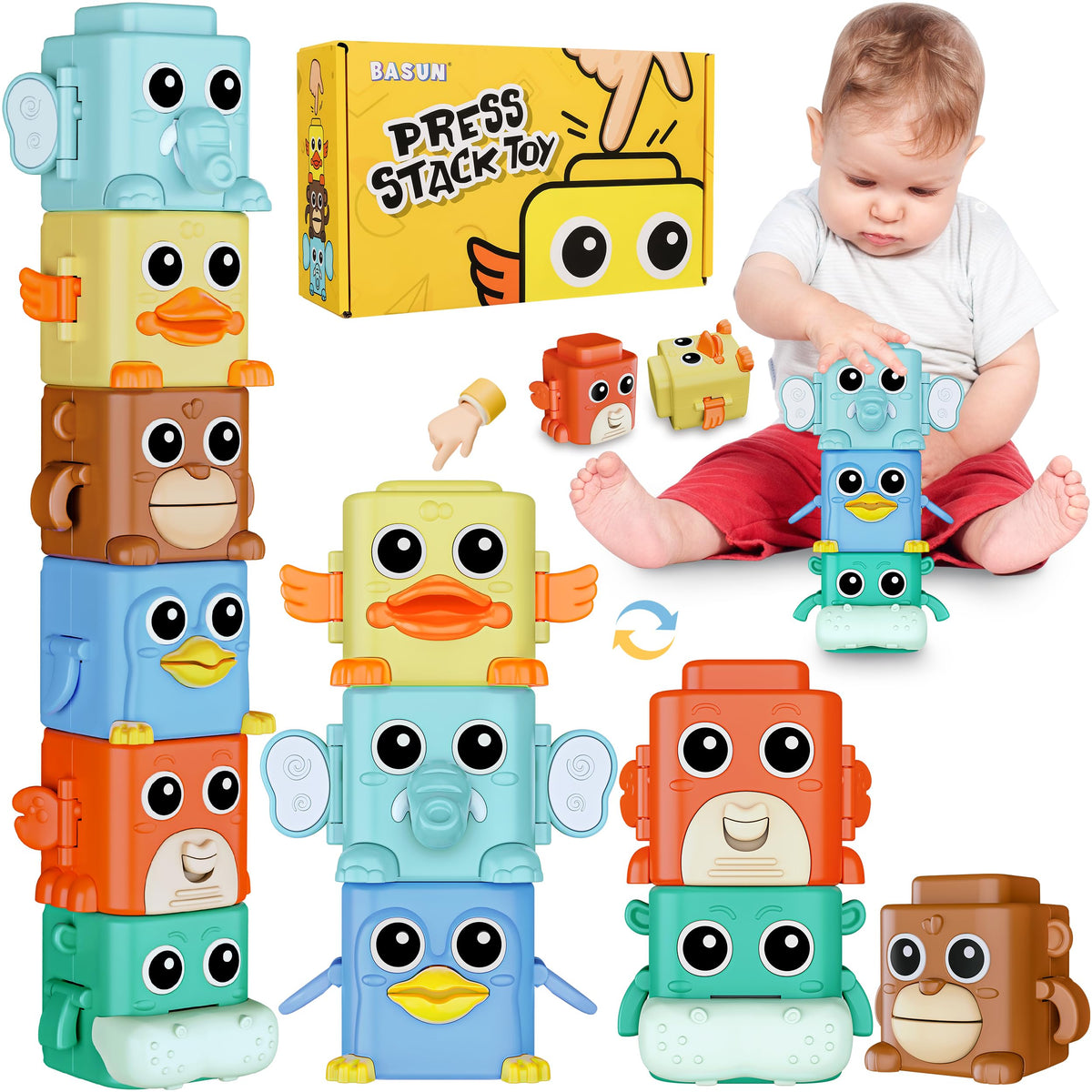 BASUN crab stacking toy with changing expressions for toddler engagement