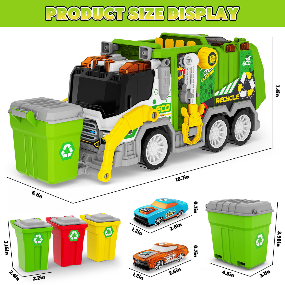 BASUN garbage truck in action with front-dump bucket boosts pretend play.
