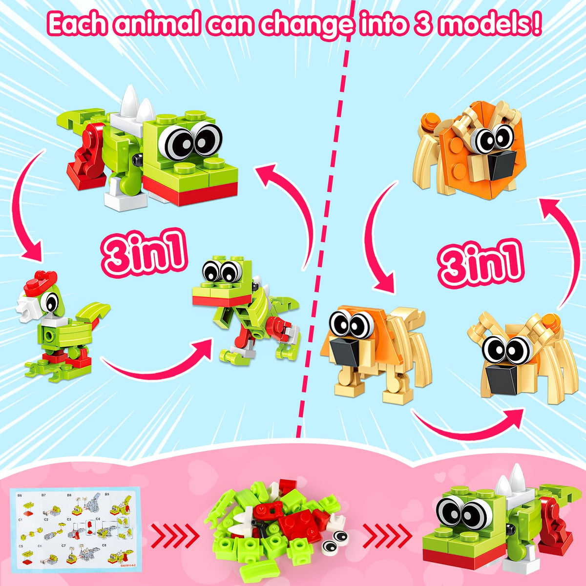 Basytodio 3-in-1 animal blocks showing different shapes
